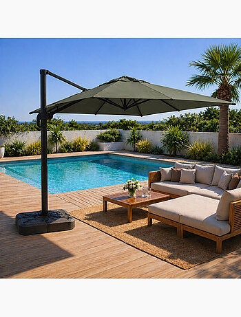 PALATINO Parasol marron déporté carré 3 x 3 m rotatif à 360
