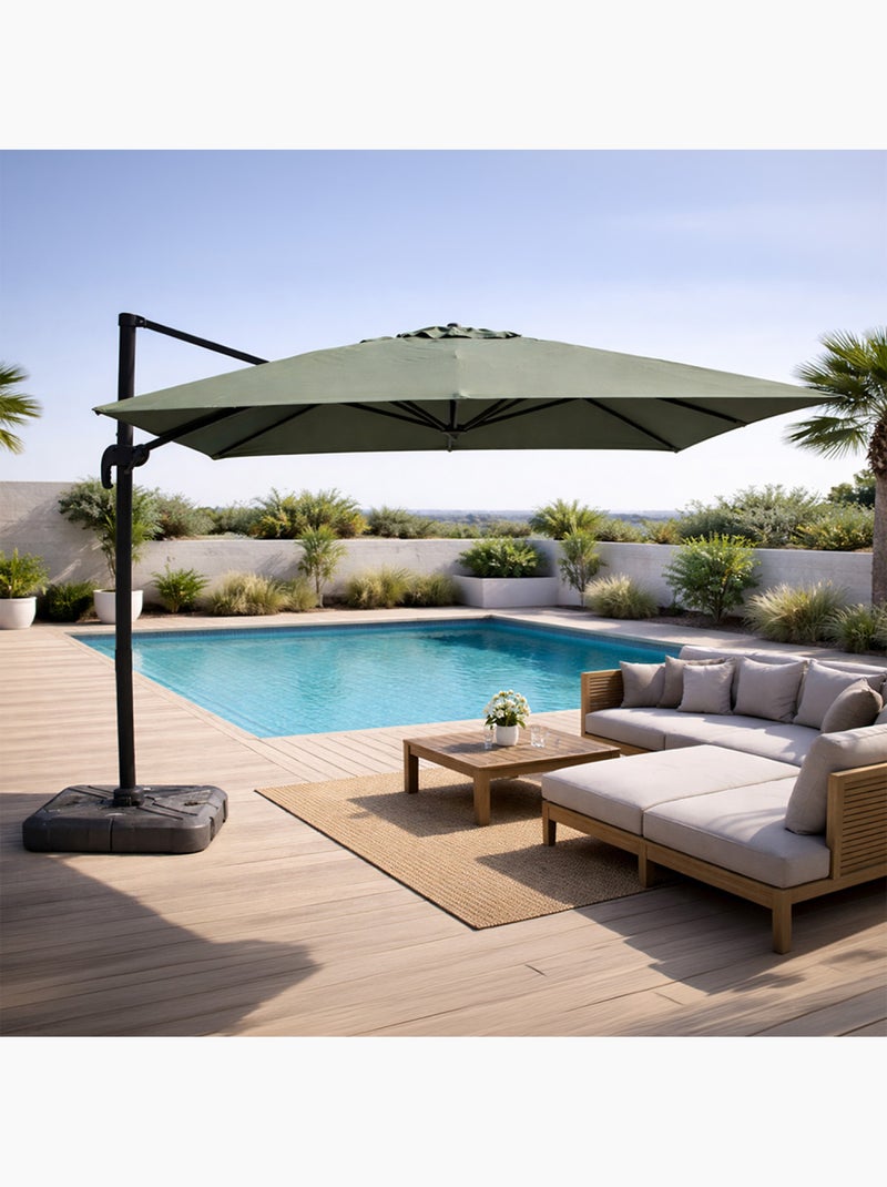 PALATINO Parasol carré 3x3 déporté rotatif vert en aluminium Vert - Kiabi