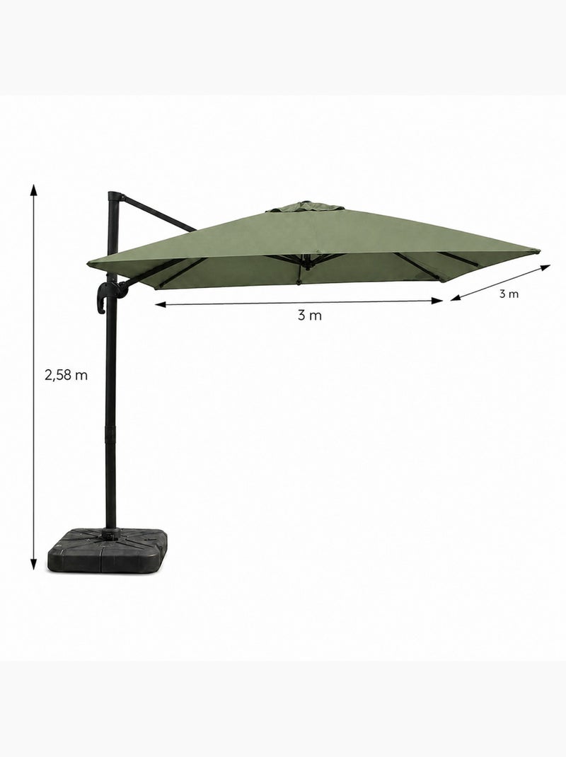 PALATINO Parasol carré 3x3 déporté rotatif vert en aluminium Vert - Kiabi