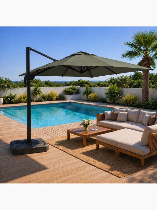 PALATINO Parasol carré 3x3 déporté rotatif vert en aluminium - Kiabi