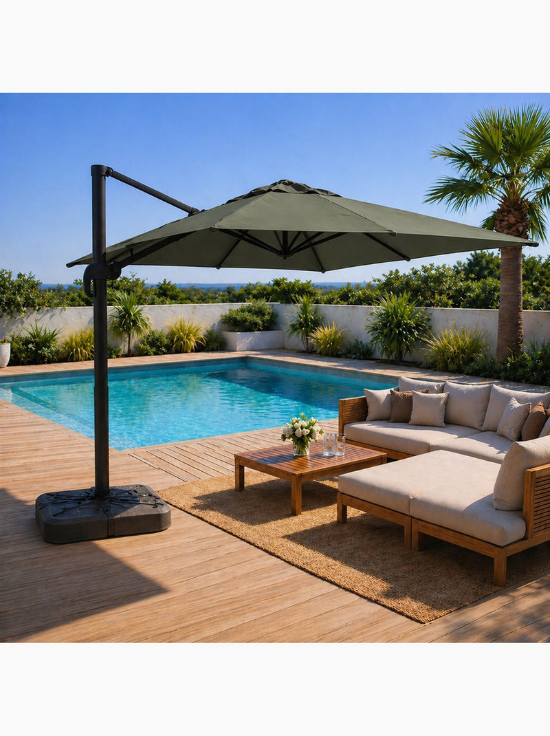 PALATINO Parasol carré 3x3 déporté rotatif vert en aluminium Vert - Kiabi
