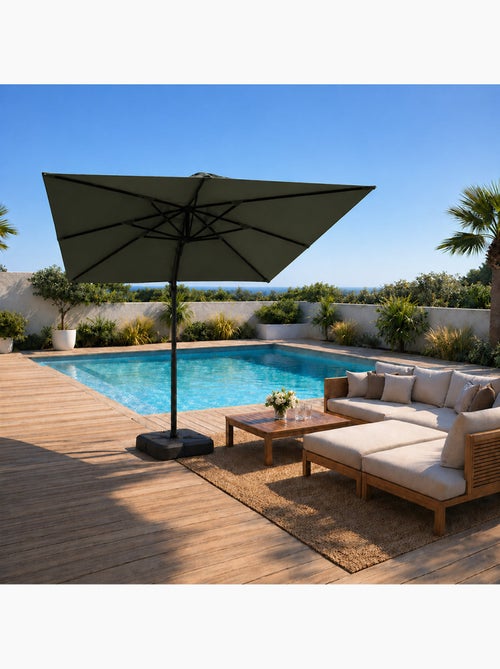 PALATINO Parasol carré 3x3 déporté rotatif vert en aluminium - Kiabi