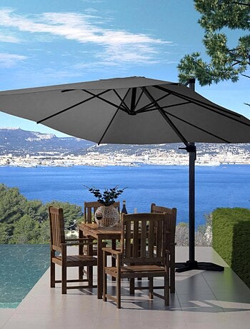 PALATINO Parasol gris déporté carré 3 x 3 m rotatif à 360