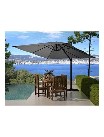 PALATINO Parasol gris déporté carré 3 x 3 m rotatif à 360
