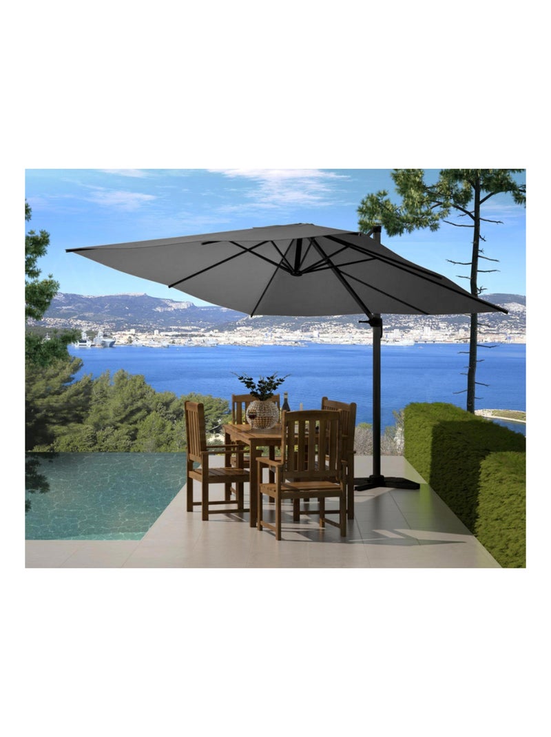 PALATINO Parasol  gris déporté carré 3 x 3 m rotatif à 360 Gris - Kiabi