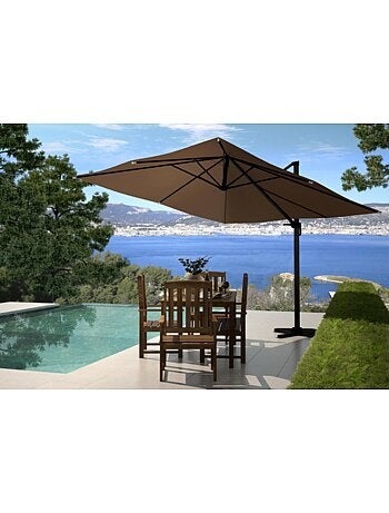 PALATINO Parasol terracotta déporté carré 3 x 3 m rotatif à 360