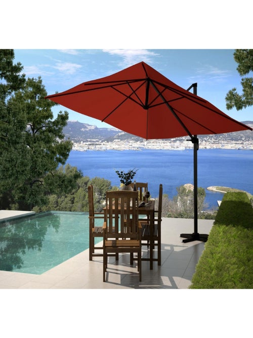 PALATINO Parasol terracotta déporté carré 3 x 3 m rotatif à 360 - Kiabi