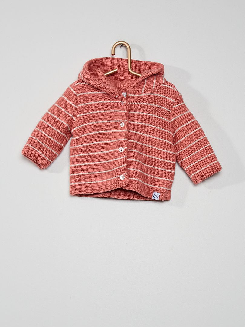Paletot en tricot 'La Manufacture de Layette' rayé rose - Kiabi