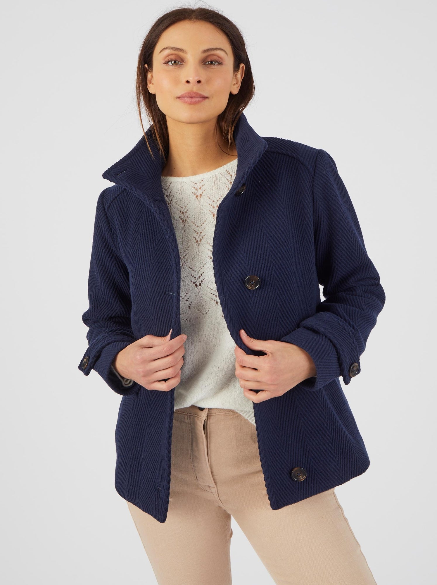 Paletot Femme Damart - Laine Et Thermolactyl - Coupe Courte Trapèze - Taille 36 à 54 - Couleurs Bleu Et Marron - 12