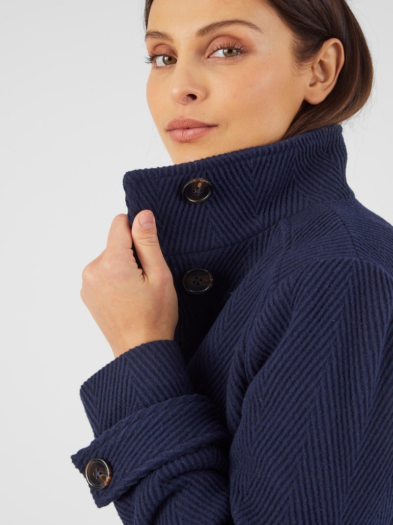 Paletot lainage motif chevrons Thermolactyl - Damart Bleu marine - Kiabi