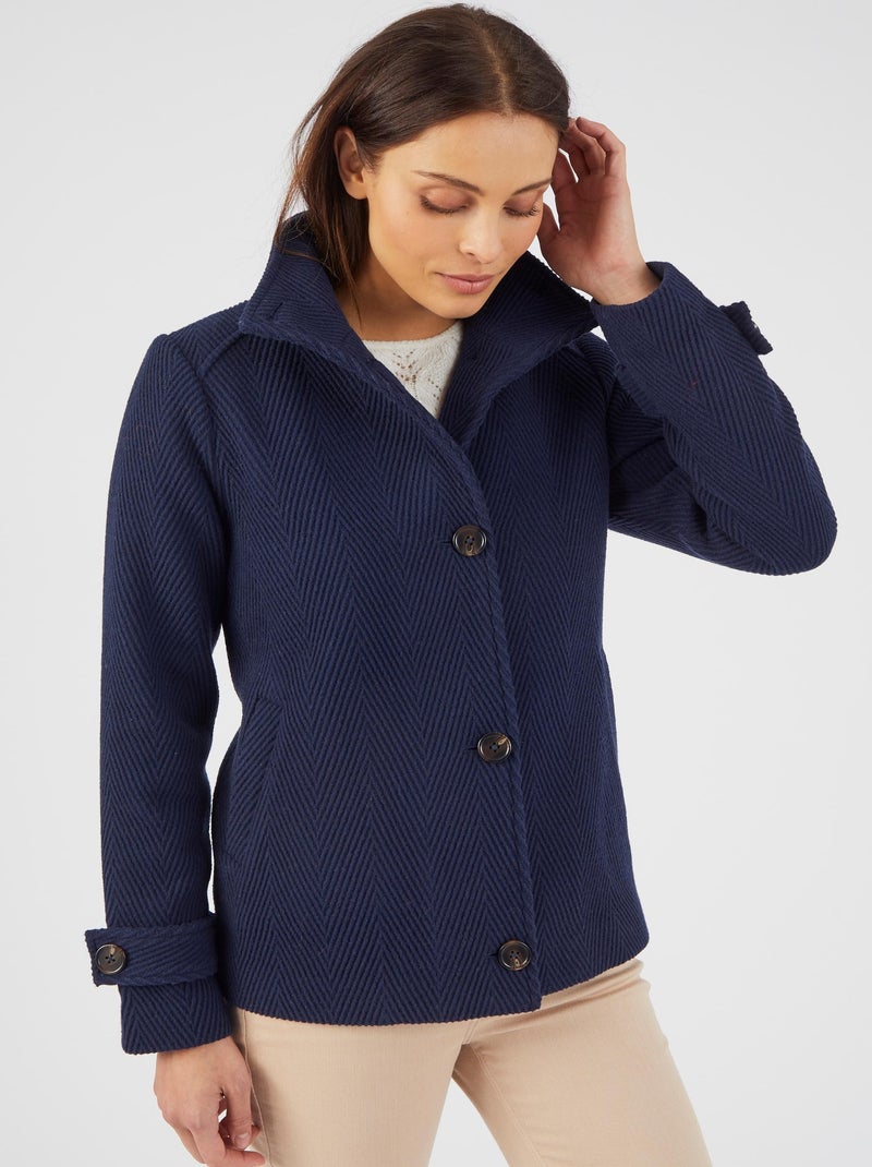 Paletot lainage motif chevrons Thermolactyl - Damart Bleu marine - Kiabi