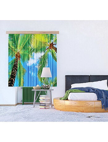 Palms, rideau imprimés palmiers et ciel bleu 180x160 cm, 2 pièces