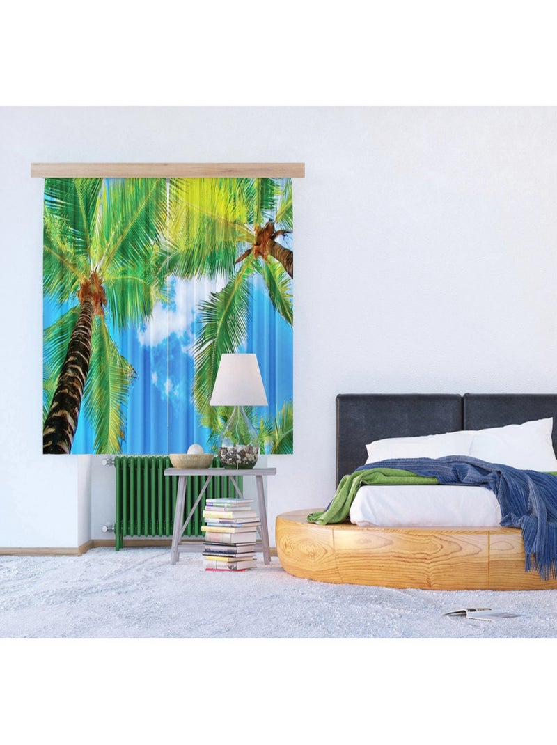 Palms, rideau imprimés palmiers et ciel bleu 180x160 cm, 2 pièces Multicolore - Kiabi