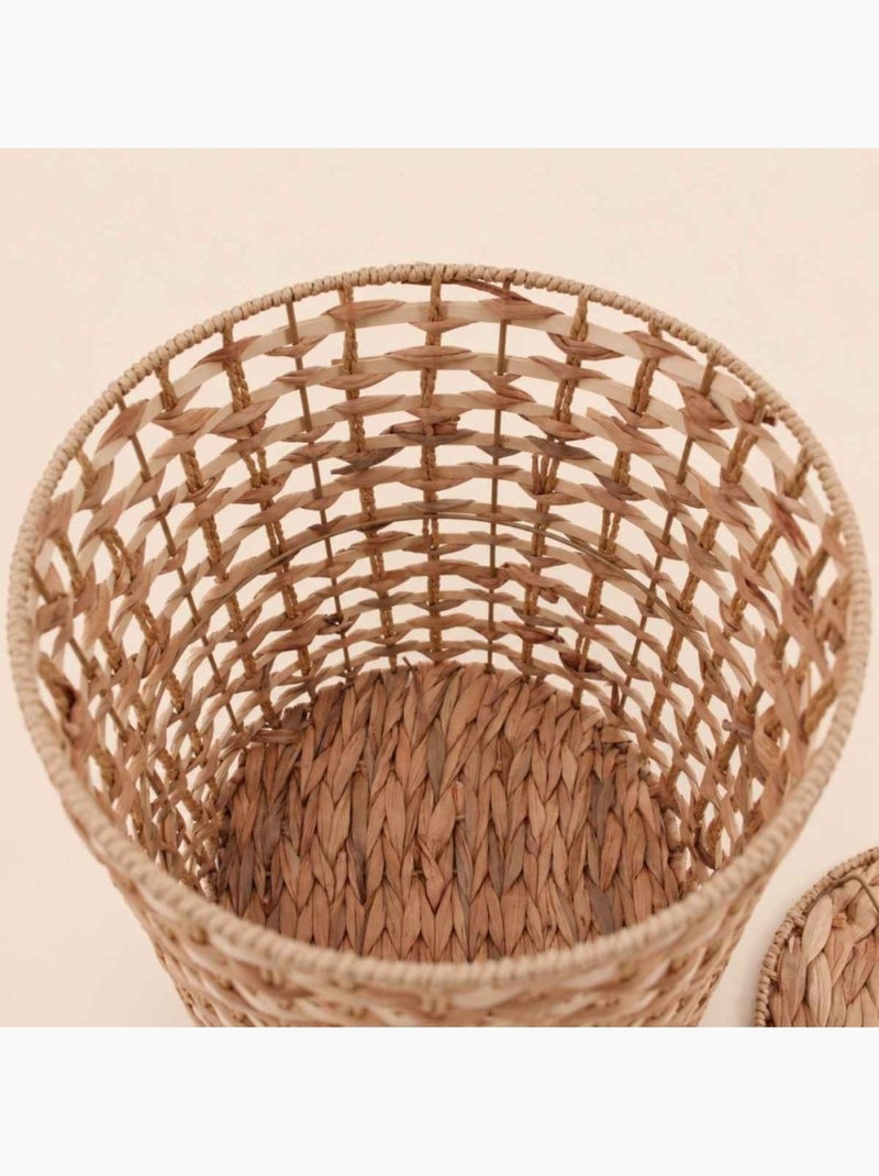 Panier à couvercle en jacinthe d'eau tressée 32cm Beige - Kiabi