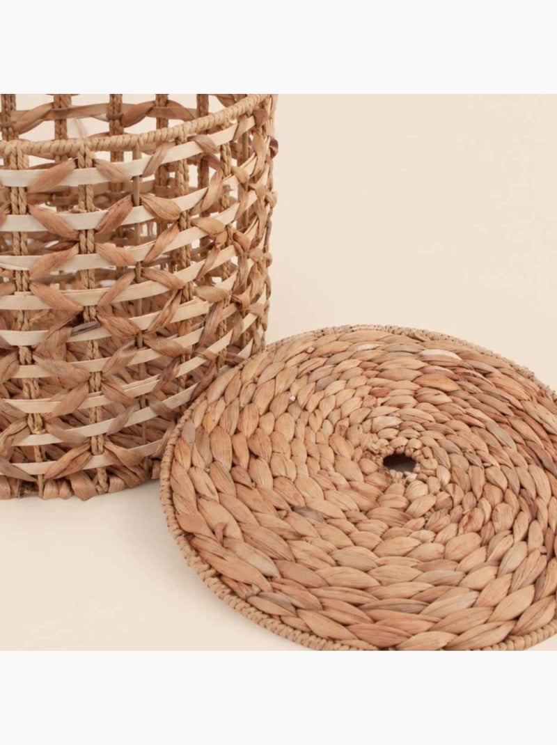 Panier à couvercle en jacinthe d'eau tressée 40cm Beige - Kiabi