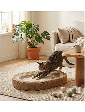 Panier a griffer ovale pour chat avec balle