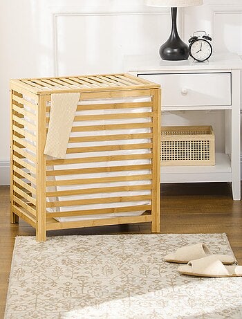 Panier à linge - sac en tissu amovible, couvercle - bambou verni