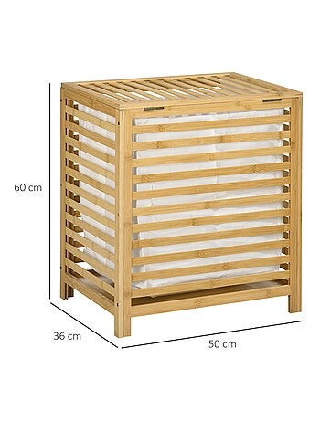 Panier à linge - sac en tissu amovible, couvercle - bambou verni