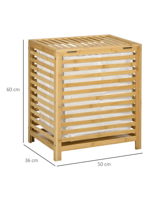 Panier à linge - sac en tissu amovible, couvercle - bambou verni - Kiabi