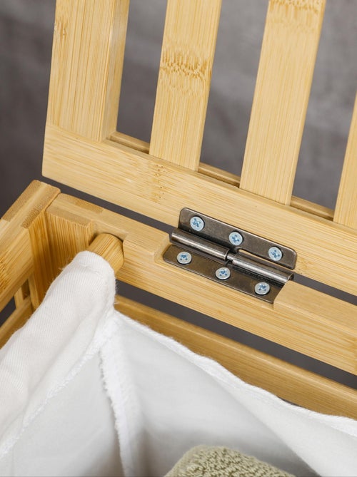 Panier à linge - sac en tissu amovible, couvercle - bambou verni - Kiabi