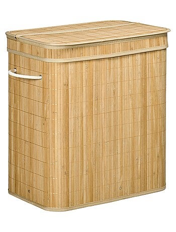 Panier à linge 100 L 2 compartiments bambou housse tissu