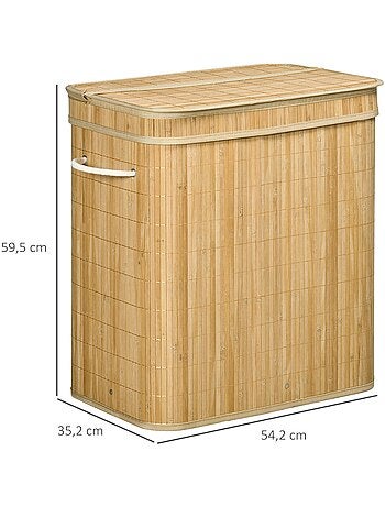 Panier à linge 100 L 2 compartiments bambou housse tissu