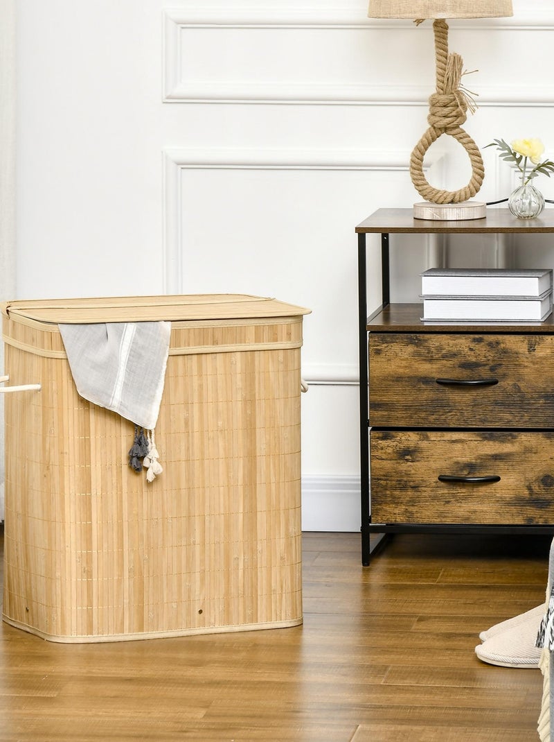 Panier à linge 100 L 2 compartiments bambou housse tissu Beige - Kiabi