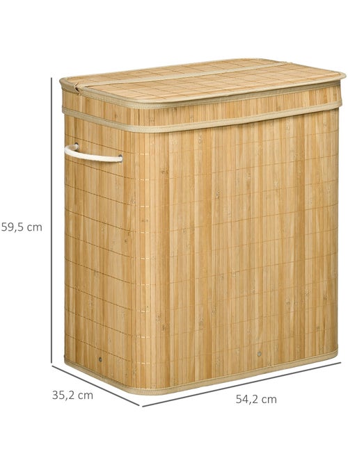 Panier à linge 100 L 2 compartiments bambou housse tissu - Kiabi