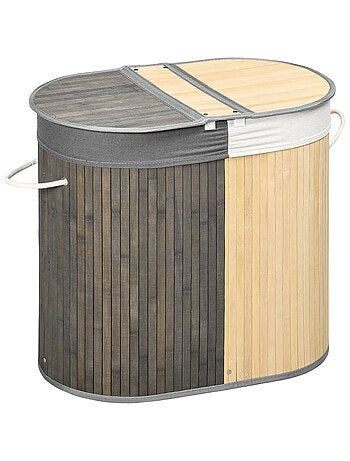 Panier à linge 100 L 2 compartiments bambou housse tissu