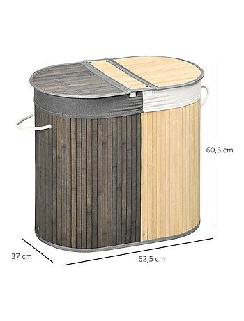 Panier à linge 100 L 2 compartiments bambou housse tissu