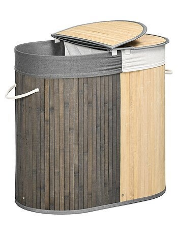 Panier à linge 100 L 2 compartiments bambou housse tissu