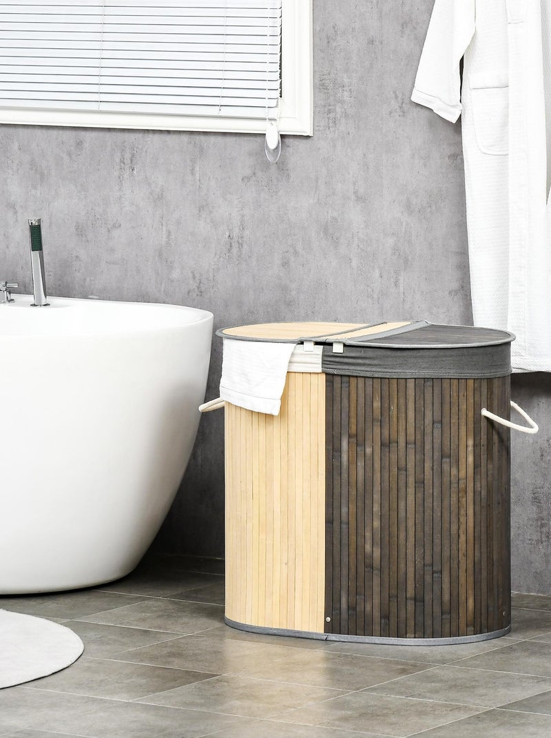 Panier à linge 100 L 2 compartiments bambou housse tissu Beige - Kiabi