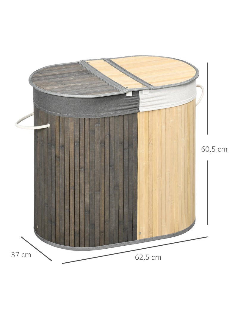 Panier à linge 100 L 2 compartiments bambou housse tissu Beige - Kiabi