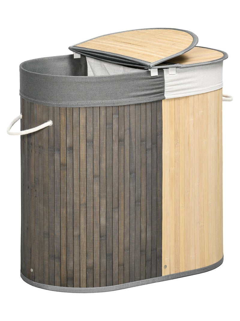 Panier à linge 100 L 2 compartiments bambou housse tissu Beige - Kiabi