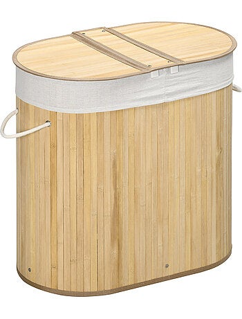 Panier à linge 100 l 2 compartiments bambou housse tissu
