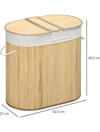Panier à linge 100 l 2 compartiments bambou housse tissu