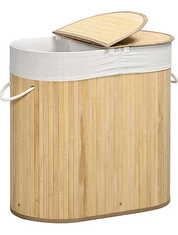 Panier à linge 100 l 2 compartiments bambou housse tissu