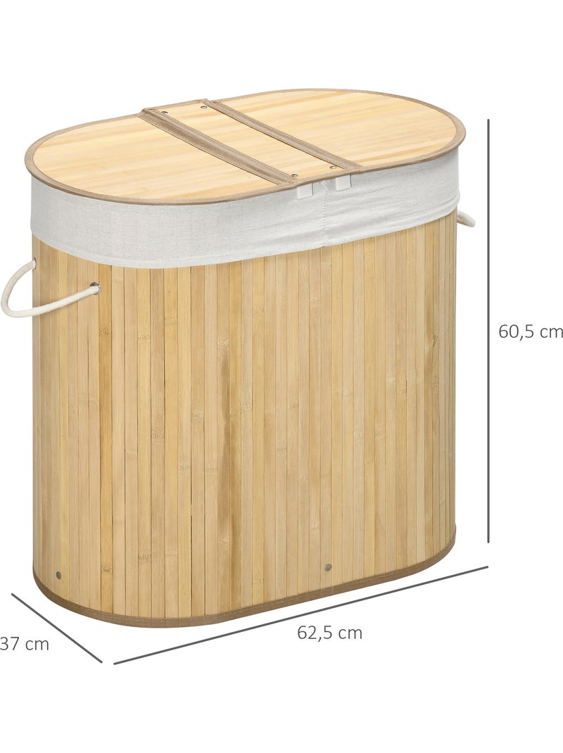 Panier à linge 100 l 2 compartiments bambou housse tissu Beige - Kiabi