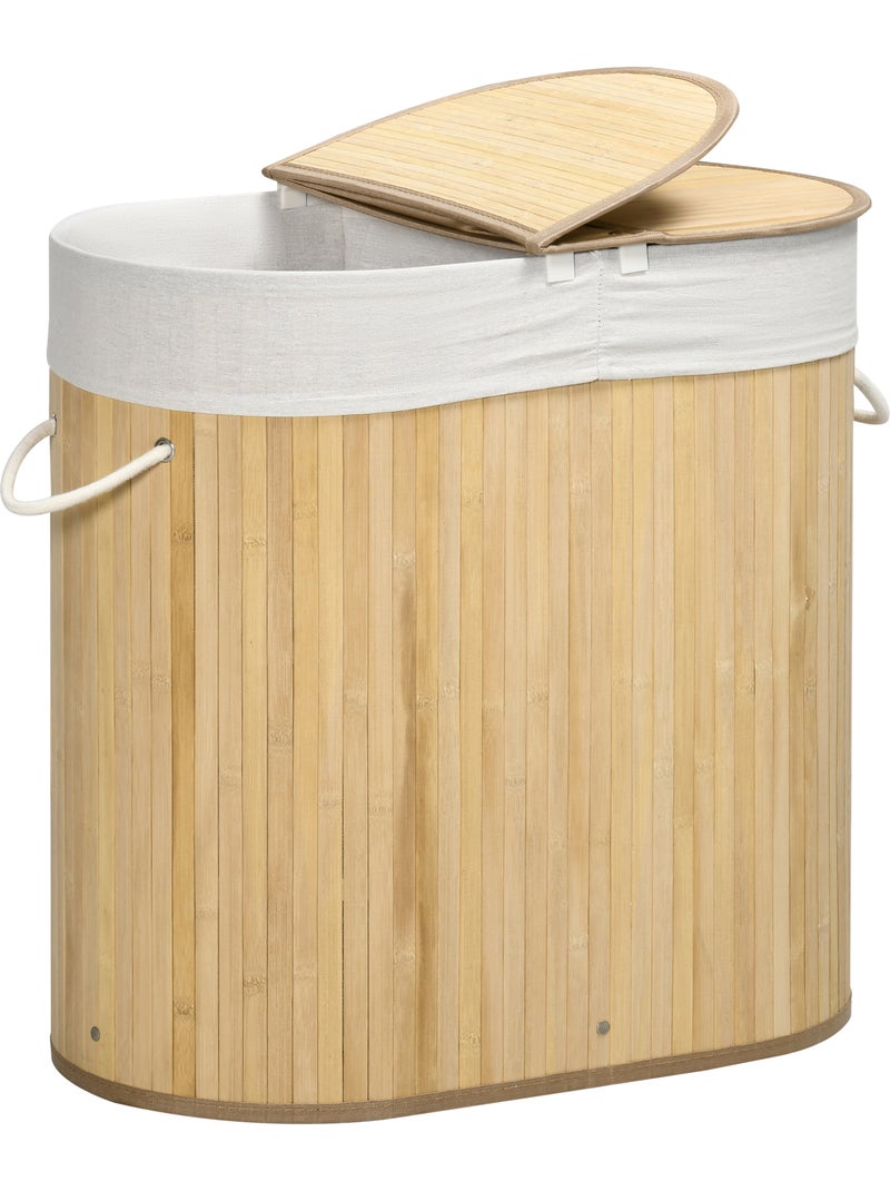 Panier à linge 100 l 2 compartiments bambou housse tissu Beige - Kiabi