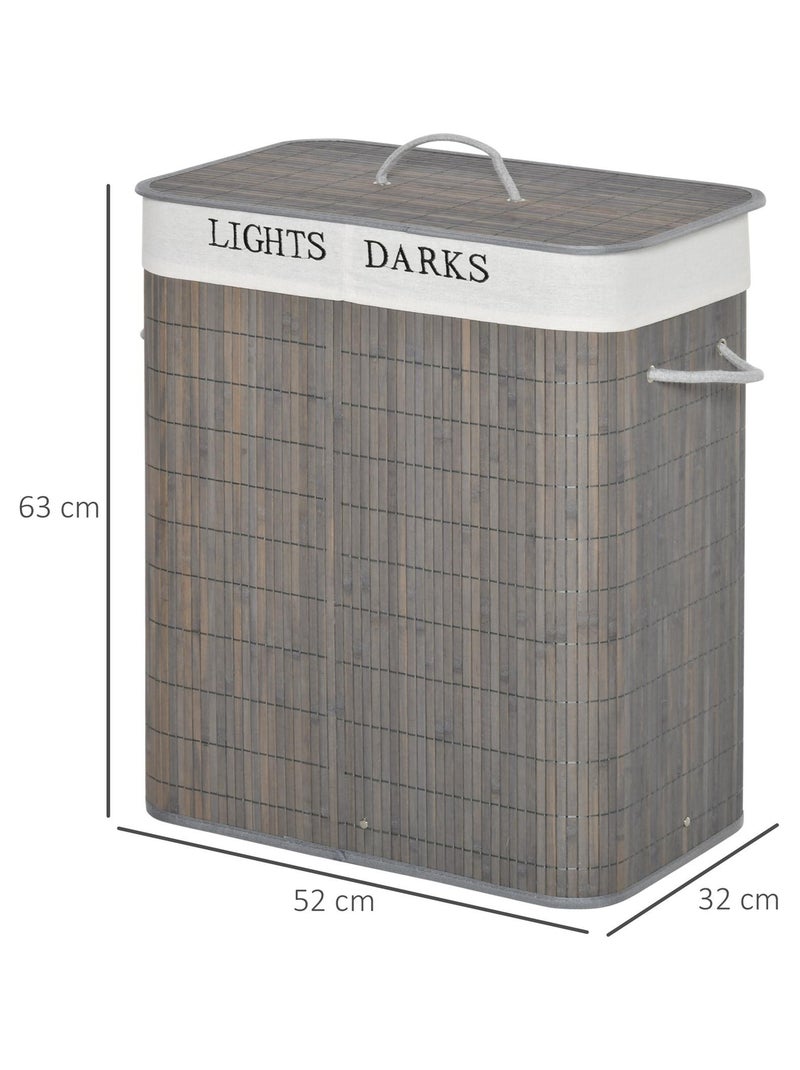 Panier à linge 2 bacs bambou sac amovible en toile gris Gris - Kiabi
