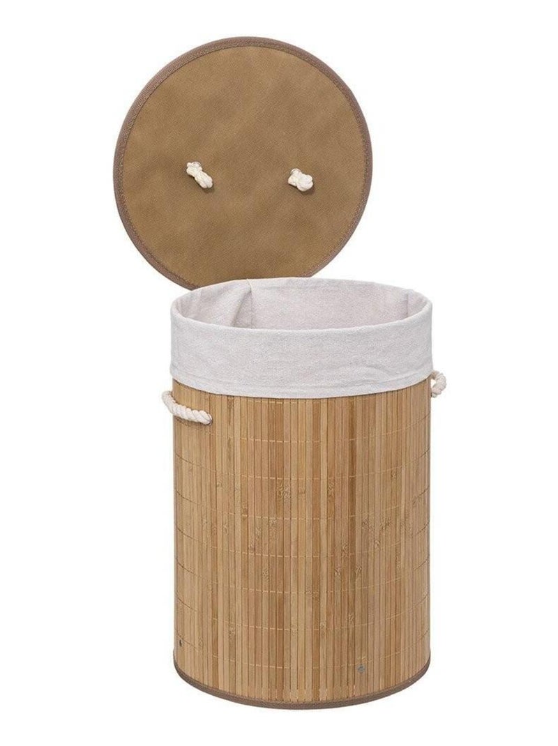 Panier à linge 48L rond bambou Beige - Kiabi
