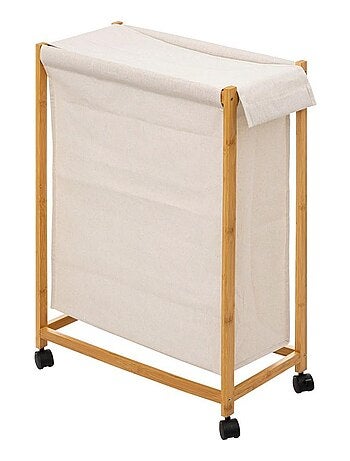 Panier à linge 52L sur roulettes bambou