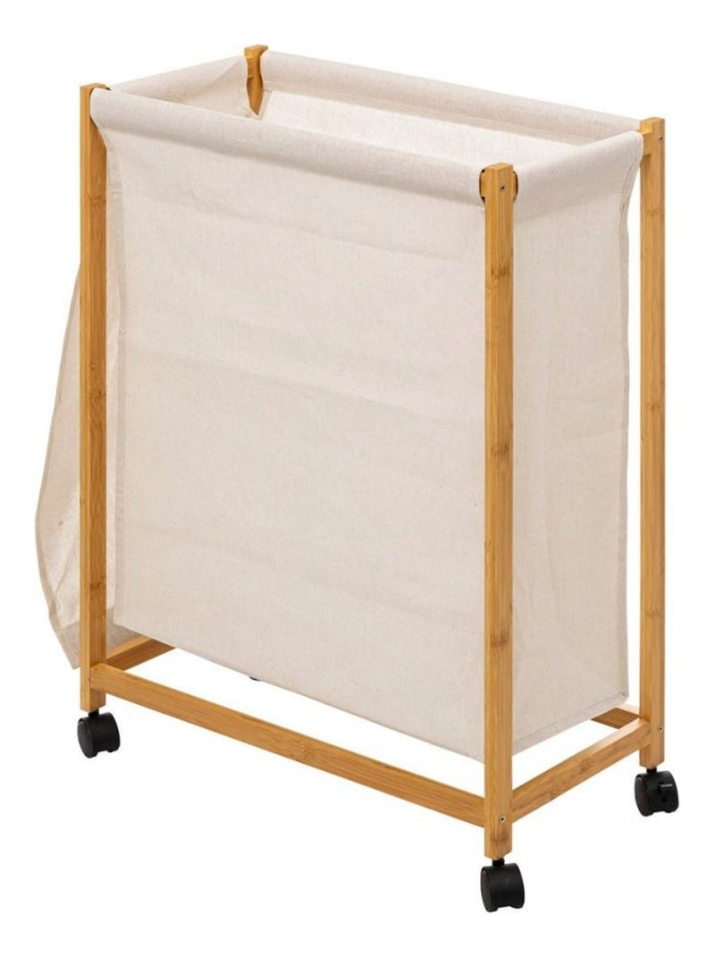 Panier à linge 52L sur roulettes bambou Beige - Kiabi