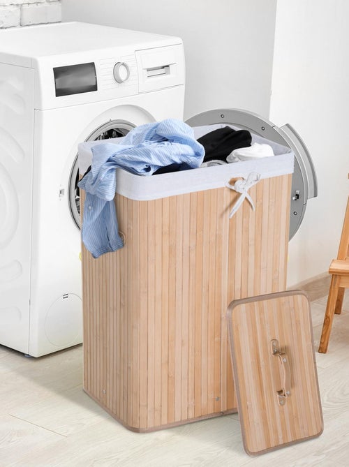Panier à linge bambou beige - Kiabi