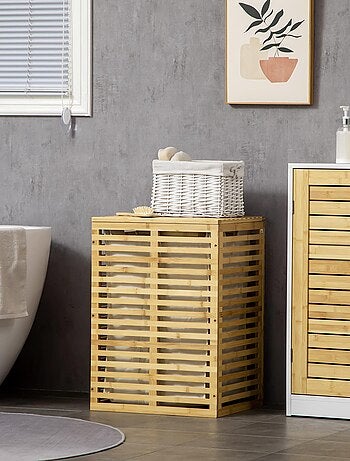 Panier à linge bambou sac amovible polyester beige