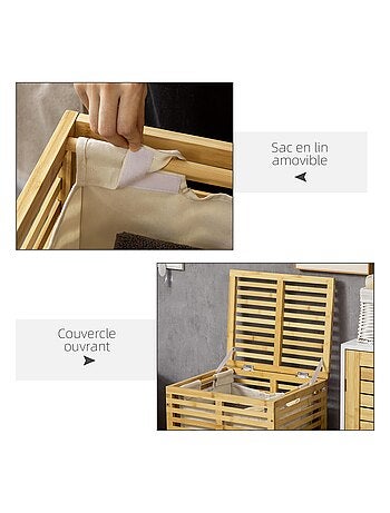 Panier à linge bambou sac amovible polyester beige