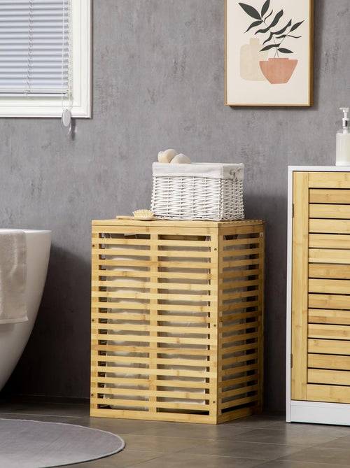 Panier à linge bambou sac amovible polyester beige - Kiabi
