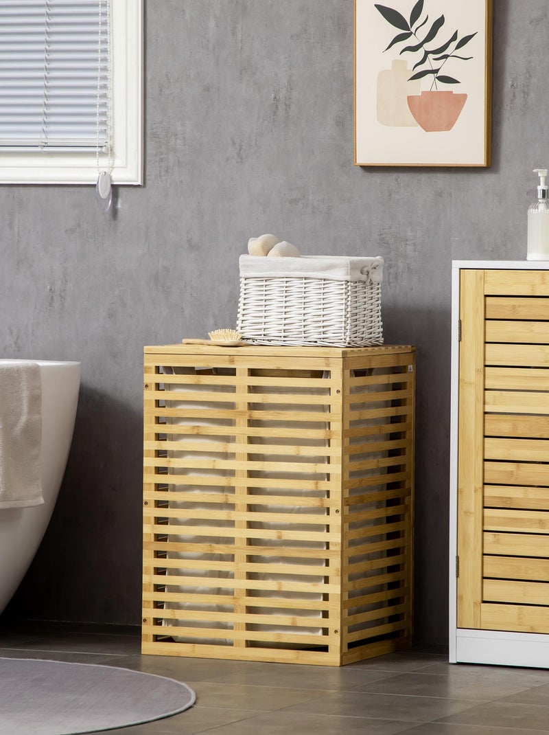 Panier à linge bambou sac amovible polyester beige Beige - Kiabi