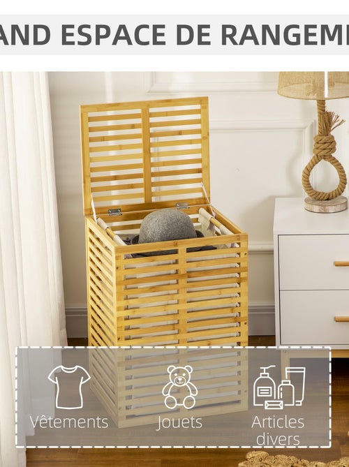 Panier à linge bambou sac amovible polyester beige - Kiabi