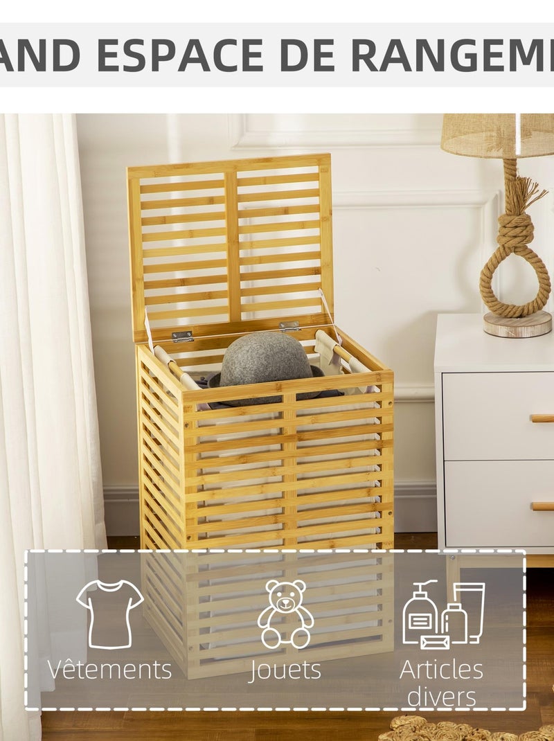 Panier à linge bambou sac amovible polyester beige Beige - Kiabi